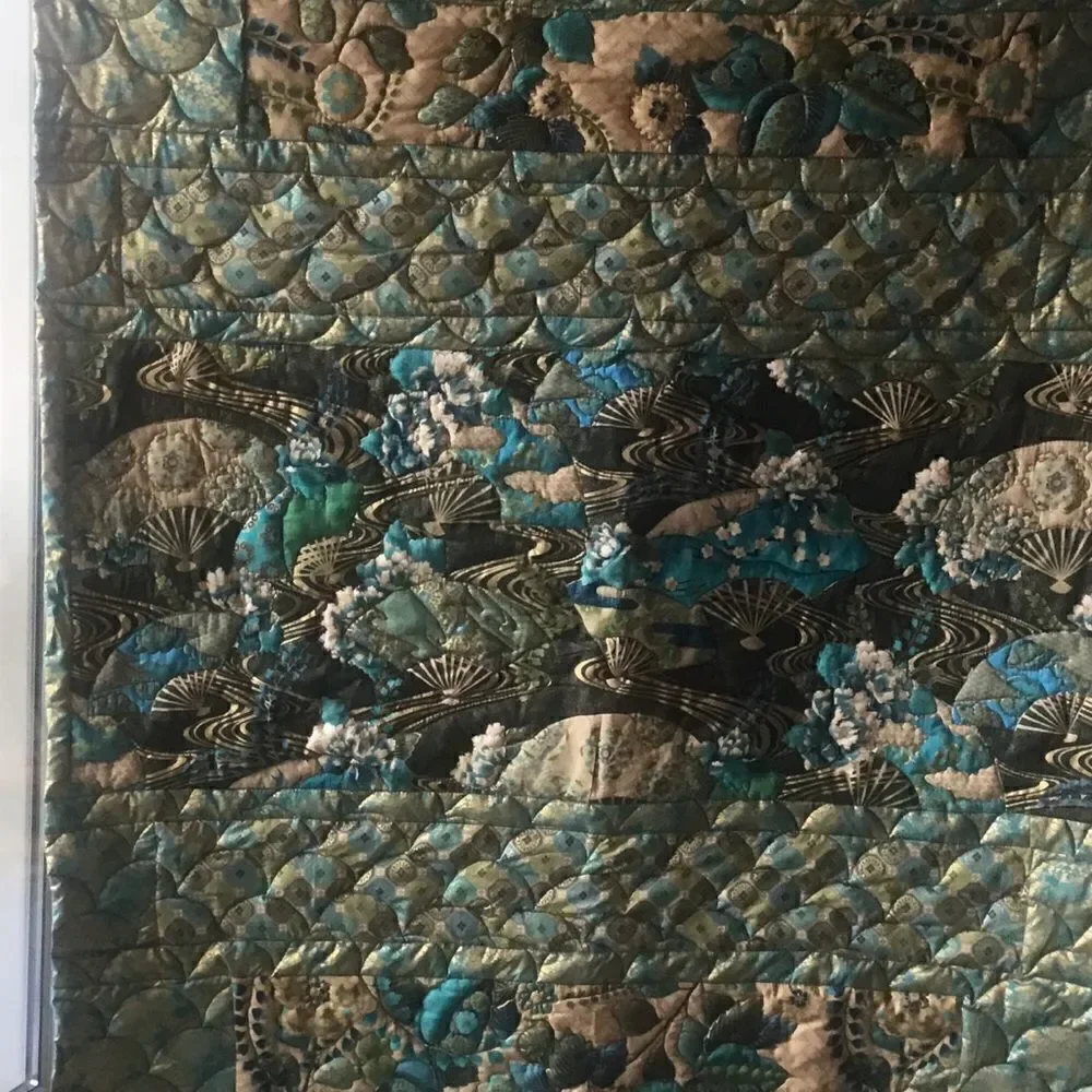 Hand Crafted Turquoise & Gold Quilt
